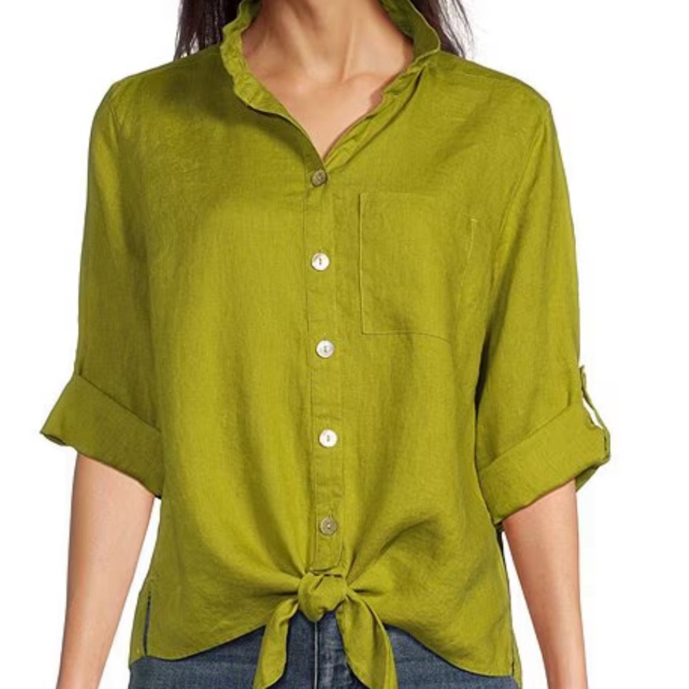 John Mark linen tie front top